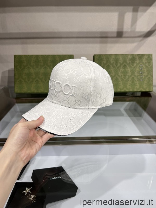 Replica Gucci Logo Gg καπέλο καπέλο μπέιζμπολ από καμβά υπέρτατο σε λευκό