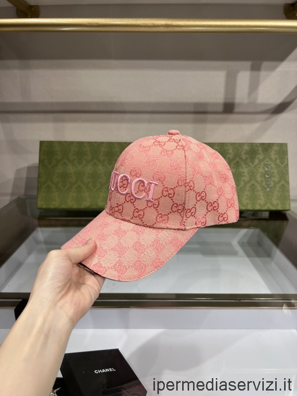 Replica Gucci Logo Gg καπέλο καπέλο μπέιζμπολ από καπέλο από καμβά σε ροζ χρώμα