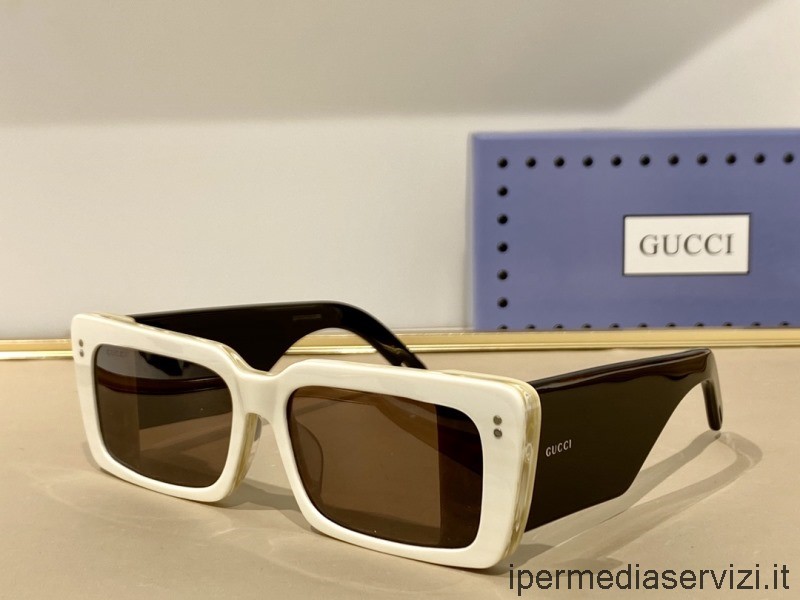 Replica Gucci Acetate ορθογώνια πτερύγια γυαλιά ηλίου Gg0543 λευκό μαύρο