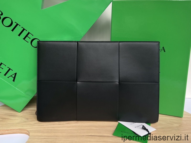 ρεπλίκα Bottega Veneta Arco μαύρο Intrecciato δερμάτινος χαρτοφύλακας θήκη εγγράφων συμπλέκτης 24x36x2cm