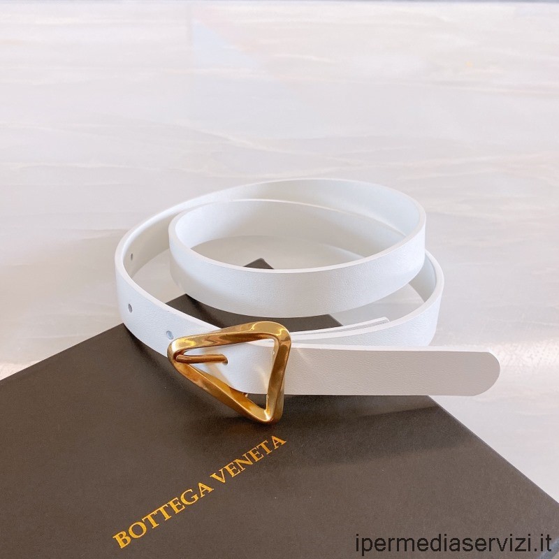 Ρεπλίκα Bottega Veneta δερμάτινη ζώνη με αγκράφα τρίγωνο σε λευκό 20mm