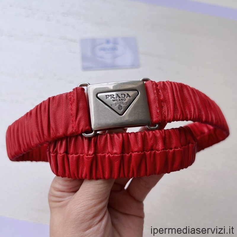 Ρεπλίκα Prada κόκκινη ελαστική δερμάτινη ζώνη νάπα 25mm