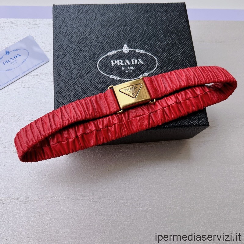 Ρεπλίκα Prada κόκκινη ελαστική δερμάτινη ζώνη νάπα 25mm