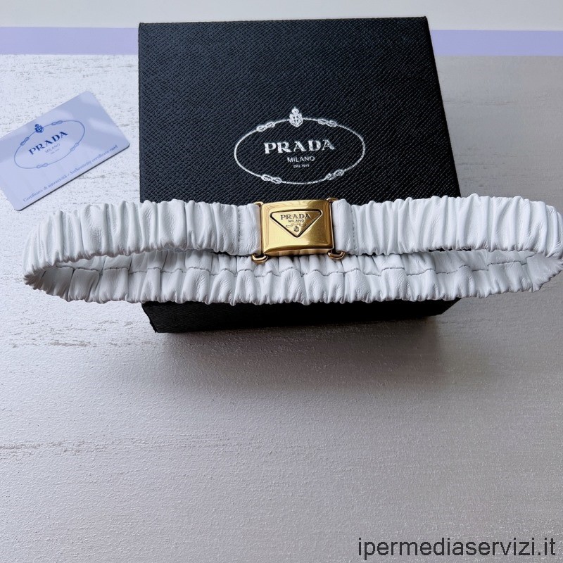 Ρεπλίκα Prada λευκή ελαστική δερμάτινη ζώνη νάπα 25mm