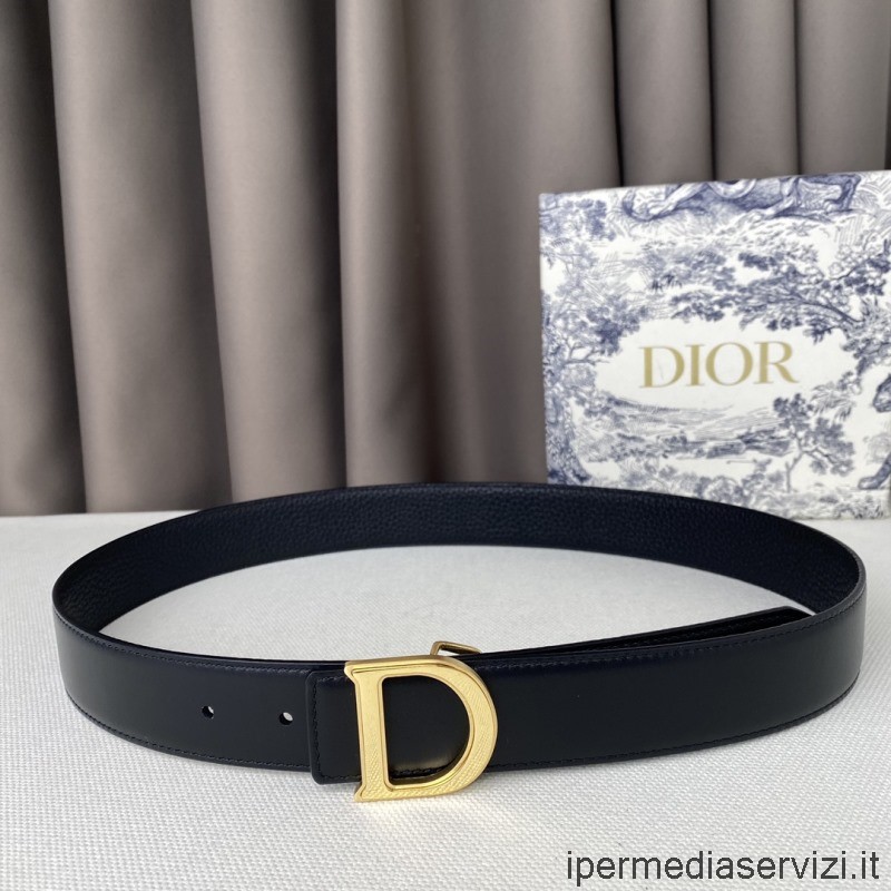Replica Dior 2022 D πόρπη μαύρη δερμάτινη ζώνη 35mm