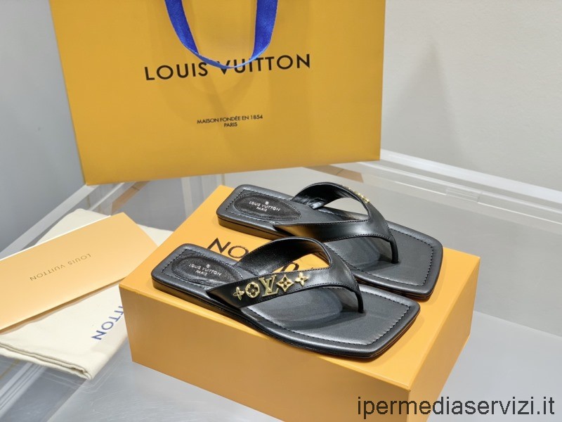 Replica Louis Vuitton Signature Flat στρινγκ πέδιλο σε μαύρο 35 έως 41