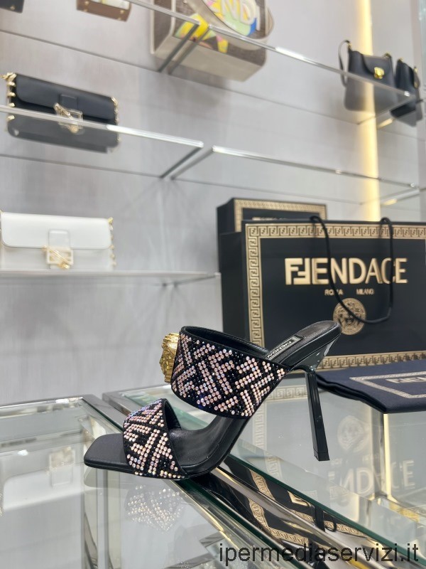 ρεπλίκα Versace X Fendi Fendace Ff κρυστάλλινα στολίδια ζακάρ Mules με τακούνι Slide πέδιλα 35 έως 41