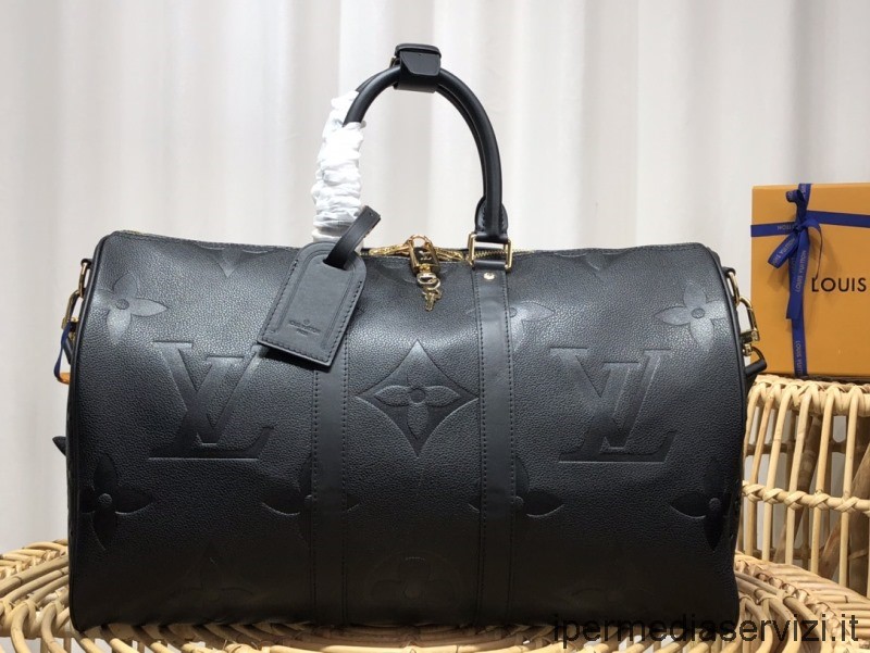 ρεπλίκα Louis Vuitton Classic Keepall 45 μαύρο μονόγραμμα Empreinte γιγαντιαία δερμάτινη τσάντα ταξιδιού M46114 45x27x20cm