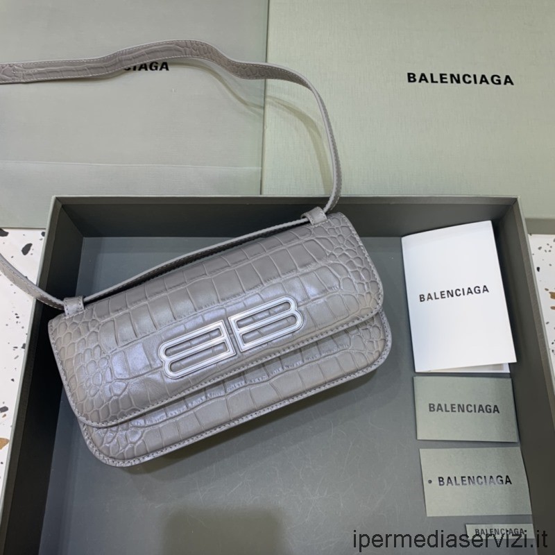 ρεπλίκα Balenciaga Gossip μικρή τσάντα ώμου σε γκρι ελαστικό ανάγλυφο δέρμα μοσχαριού 23x12x10 Cm
