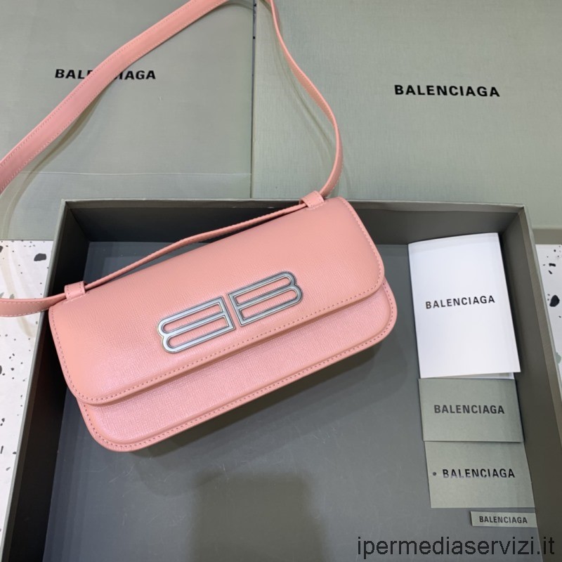 ρεπλίκα Balenciaga Gossip μικρή τσάντα ώμου σε ροζ ελαστικό δέρμα μοσχαριού 23x12x10cm
