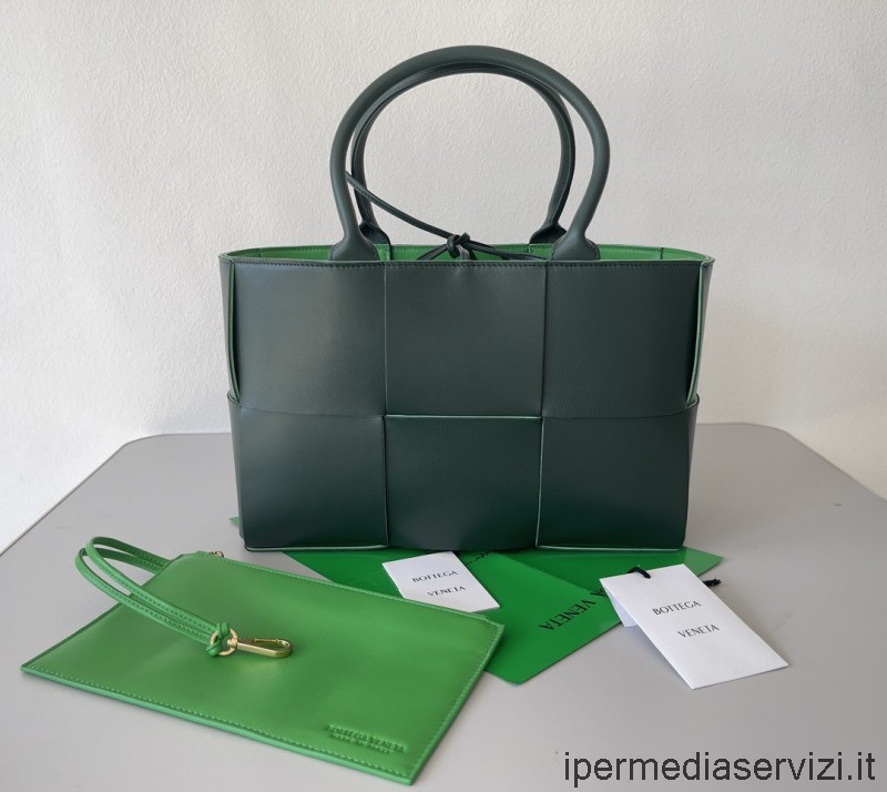 ρεπλίκα Bottega Veneta Arco μικρή Intreccio λεία δερμάτινη τσάντα Tote σε πράσινο χρώμα 30x20x14 Cm
