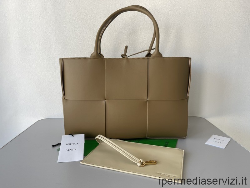 ρεπλίκα Bottega Veneta Arco μικρή συνυφασμένη λεία δερμάτινη τσάντα σε χακί 30x20x14 Cm