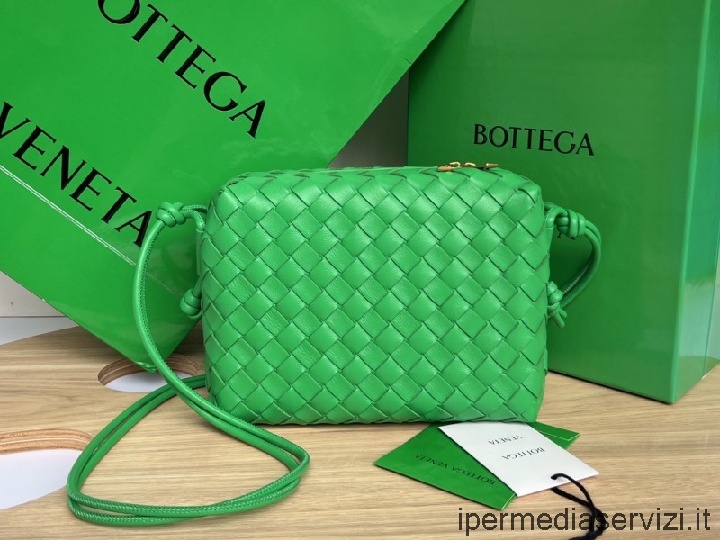 ρεπλίκα Bottega Veneta Loop μικρή πράσινη Intrecciato δερμάτινη τσάντα χιαστί από δέρμα αρνιού 22x15x9cm