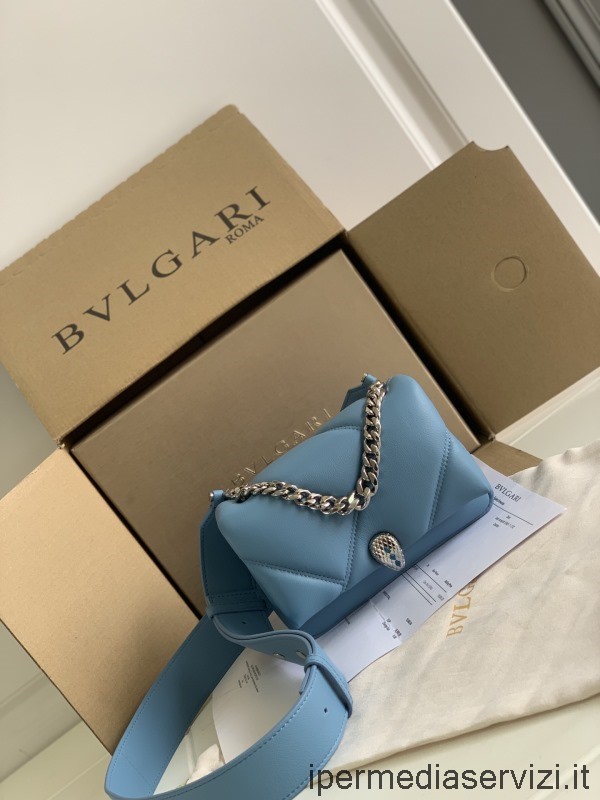 ρεπλίκα Bvlgari ανοιχτό μπλε φίδια Cabochon μίνι χιαστί τσάντα 18x12x8cm