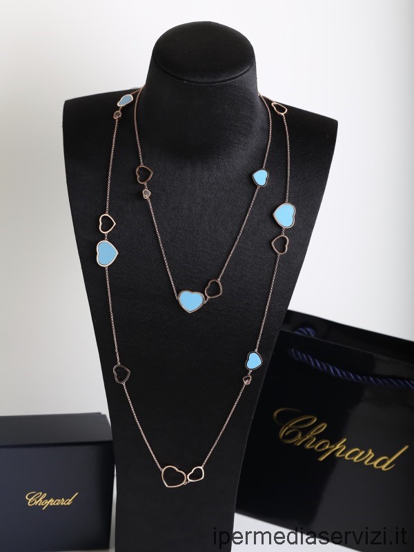Ρεπλίκα Chopard χαρούμενες καρδιές Sautoir κολιέ με διαμάντια σε γαλάζιο