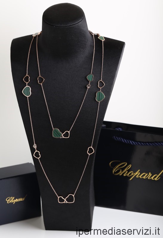 ρεπλίκα Chopard χαρούμενες καρδιές Sautoir διαμάντια κολιέ σε πράσινο