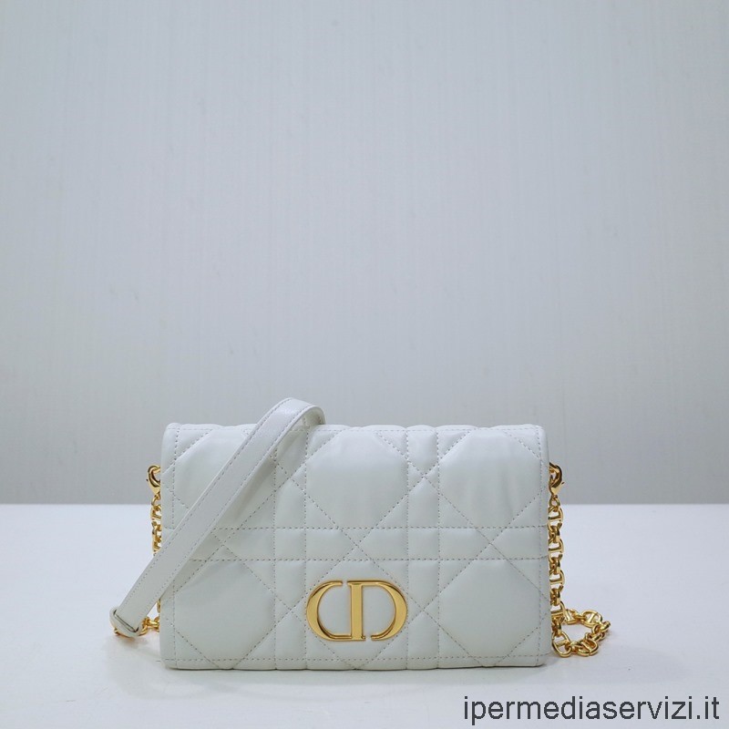 Replica Dior Caro πουγκί Macrocannage σε Latte λευκό καπιτονέ δέρμα μοσχαριού 19x11x6cm