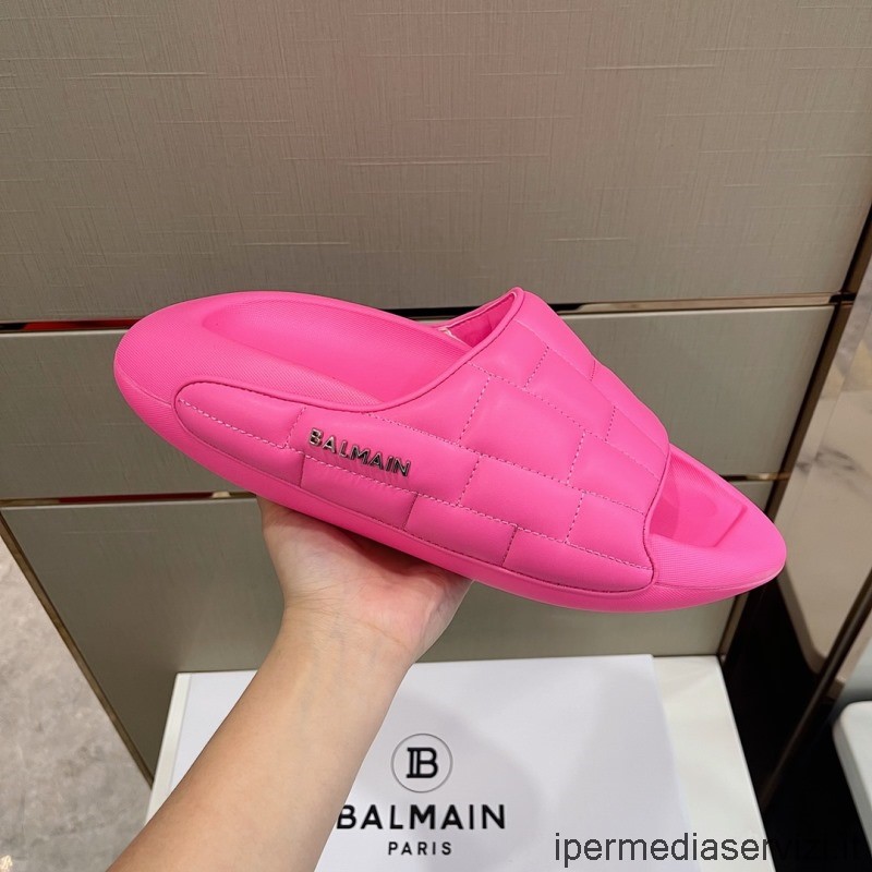 ρεπλίκα Balmain ανδρικό καπιτονέ δερμάτινο πέδιλο B It Mule Slides σε φούξια ροζ 35 έως 46