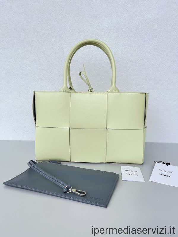 ρεπλίκα Bottega Veneta Arco μικρό Intreccio δερμάτινο Tote Bag σε ανοιχτό πράσινο χρώμα 30x20x14cm