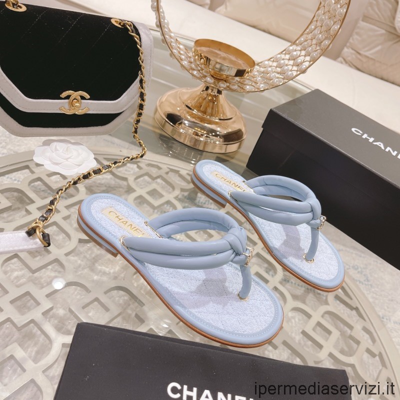 ρεπλίκα Chanel 2022 γαλάζιο δερμάτινο στρινγκ πέδιλο 35 έως 41