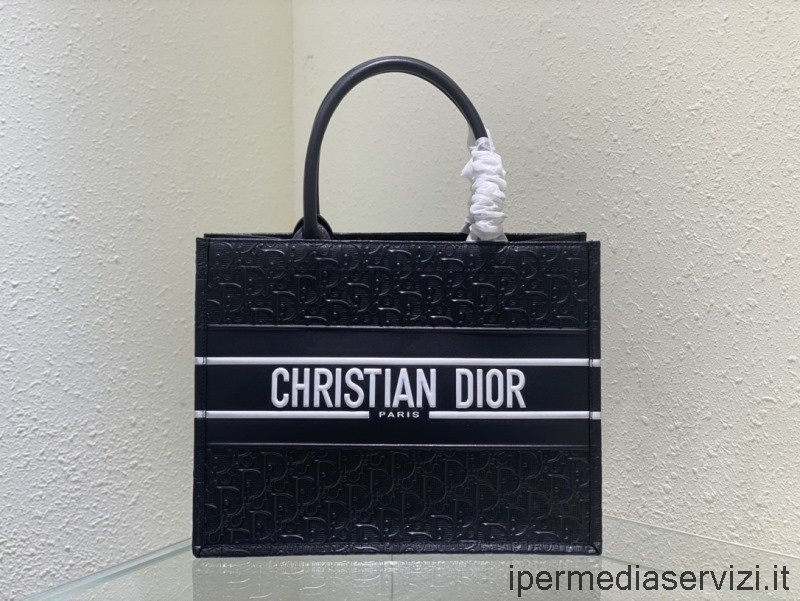ρεπλίκα Dior μεσαίο Dior Book Tote τσάντα ώμου σε μαύρο Dior λοξό ανάγλυφο δέρμα 36x27x16cm