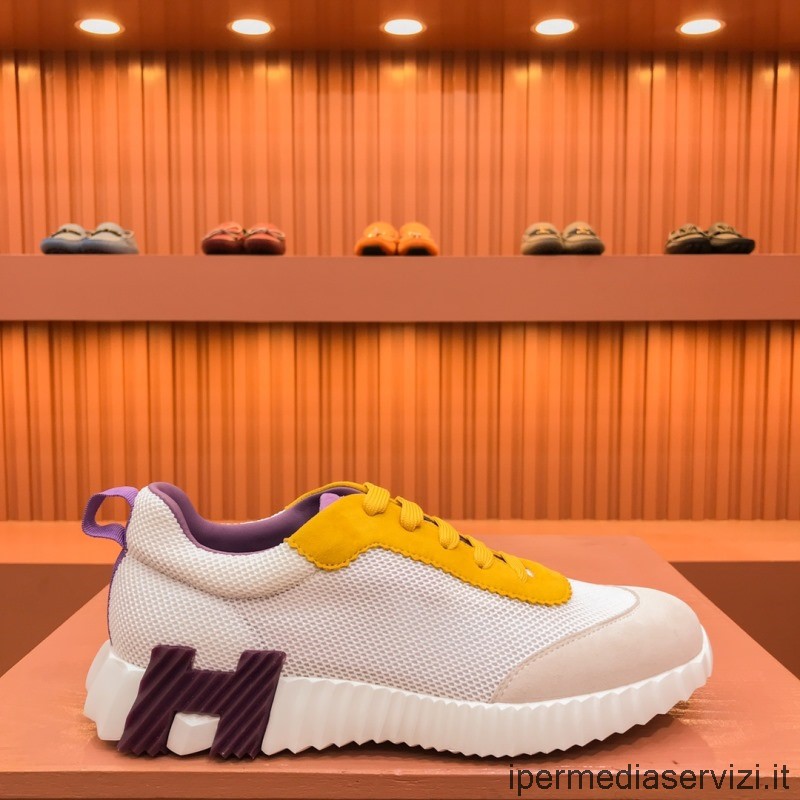 ρεπλίκα Hermes Bouncing ανδρικό Sneaker σε λευκό πλέγμα αέρα και δέρμα σουέτ κατσίκας 38 έως 44