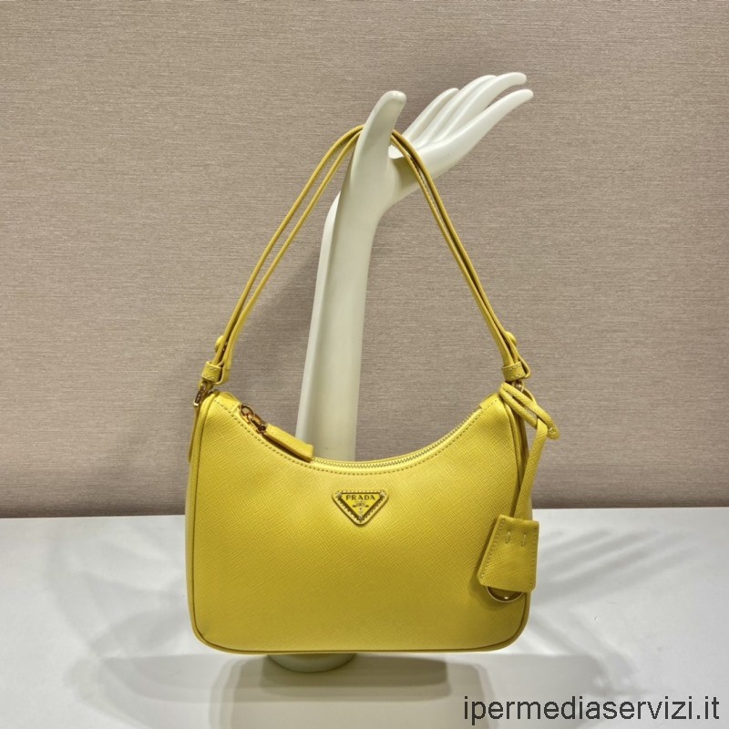 ρεπλίκα Prada Saffiano δερμάτινη μίνι Hobo τσάντα ώμου σε κίτρινο χρώμα 1bc204 23x17x6cm