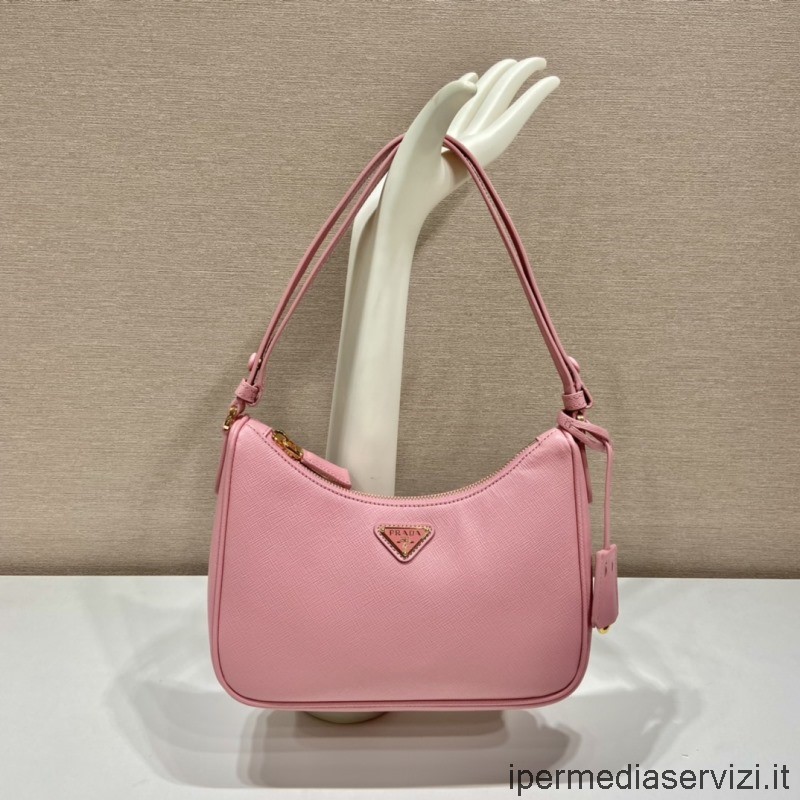 ρεπλίκα Prada Saffiano δερμάτινη μίνι Hobo τσάντα ώμου σε ροζ 1bc204 23x17x6cm