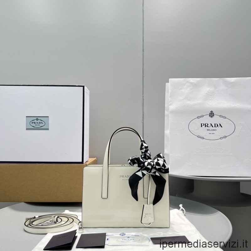 ρεπλίκα Prada White Re Edition 1995 βουρτσισμένο δέρμα Mini Tote τσάντα 1ba357 22x18x8cm