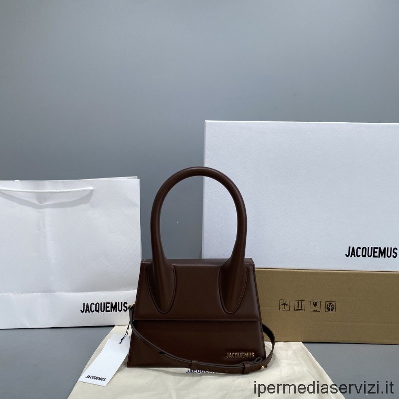 Ρεπλίκα Jacquemus Le Chiquito μεσαία τσάντα σε καφέ δέρμα 24x18x10cm