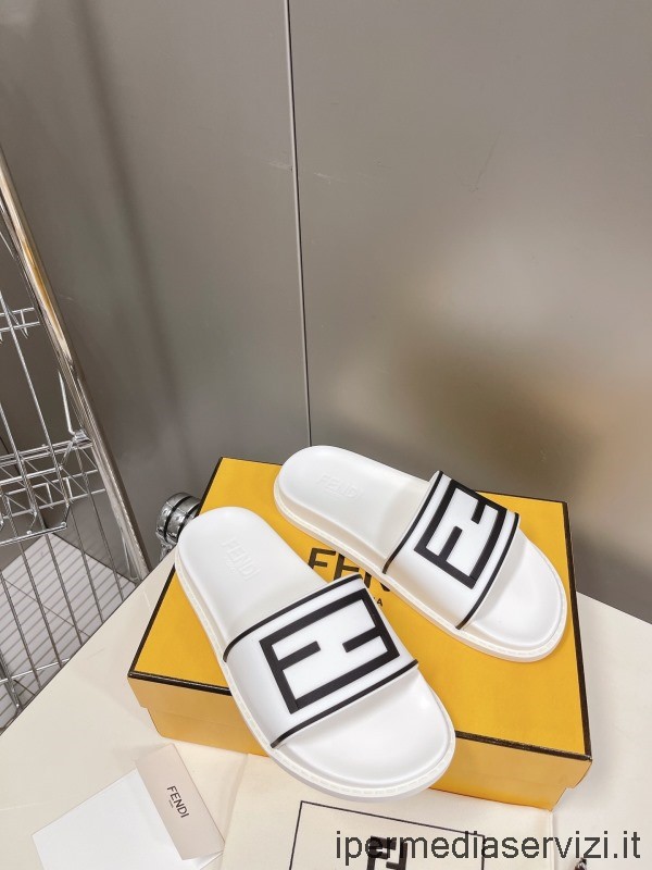 ρεπλίκα Fendi μπαγκέτα πέδιλα Slides με φαρδιά ταινία σε λευκό καουτσούκ 35 έως 44