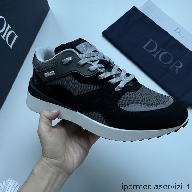 Ανδρικά αθλητικά παπούτσια Replica Dior B29 σε γκρι τεχνικό πλέγμα και μαύρο σουέτ δέρμα μοσχαριού 38 έως 45