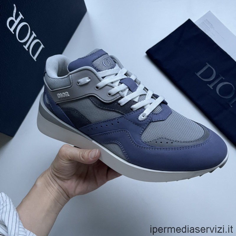 Ανδρικά αθλητικά παπούτσια Replica Dior B29 σε γκρι τεχνικό πλέγμα και μπλε σουέντ δέρμα μοσχαριού 38 έως 45