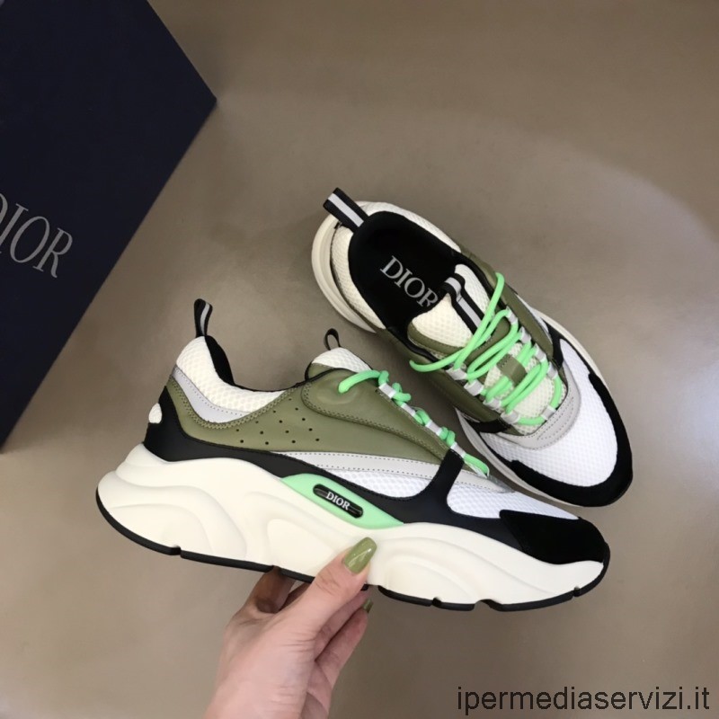 Ανδρικά αθλητικά παπούτσια αντίγραφο Dior B22 λευκό τεχνικό πλέγμα με μαύρο πράσινο δέρμα μοσχαριού 38 έως 46