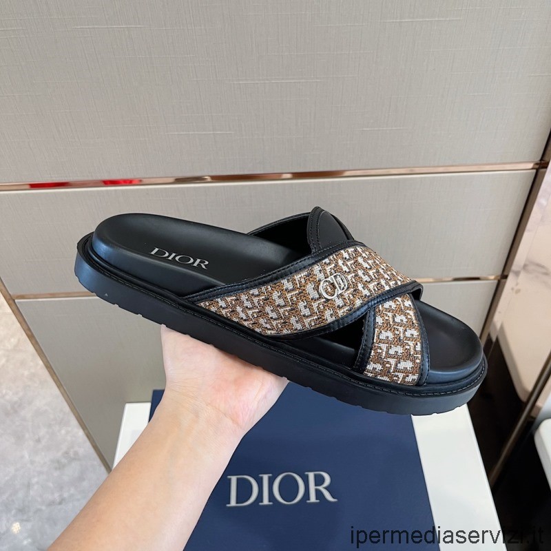 πέδιλο Replica Dior Aqua Slide σε καφέ λοξό ζακάρ Dior 38 έως 45