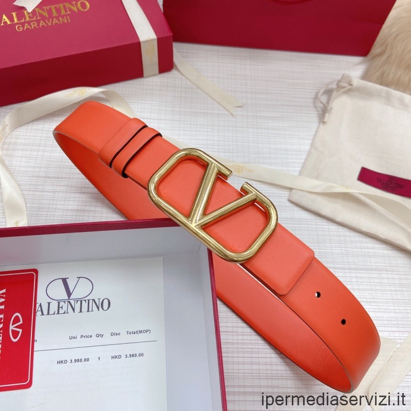 Ρεπλίκα Valentino ρολό δερμάτινη ζώνη σε πορτοκαλί χρώμα 40mm