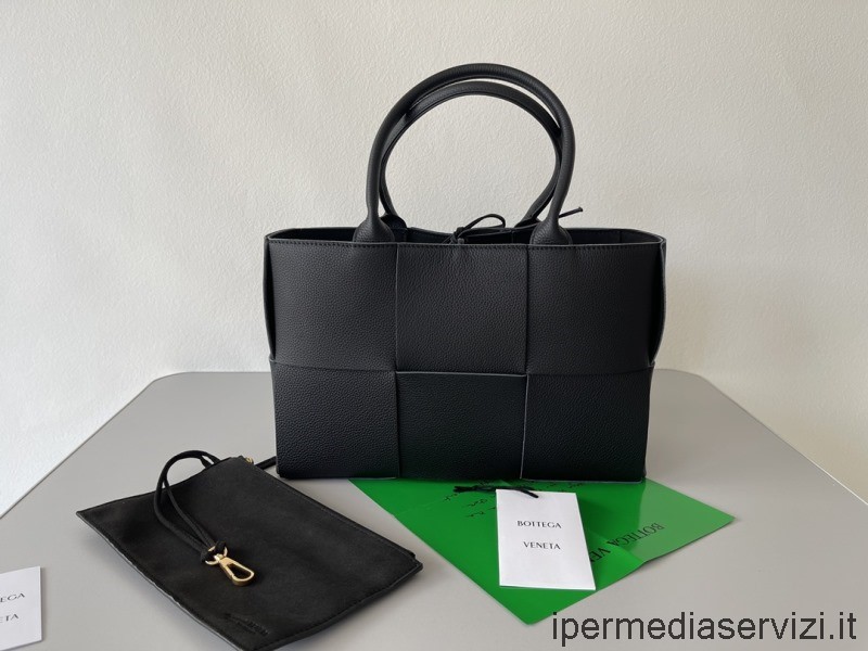 ρεπλίκα Bottega Veneta Arco μικρή δερμάτινη τσάντα Tote Intreccio σε μαύρο χρώμα 30x20x14 Cm