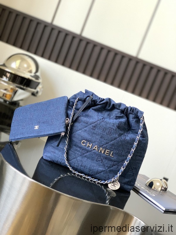 ρεπλίκα Chanel 22 τσάντα σε μπλε τζιν καμβά ως 3260 37x35x7cm
