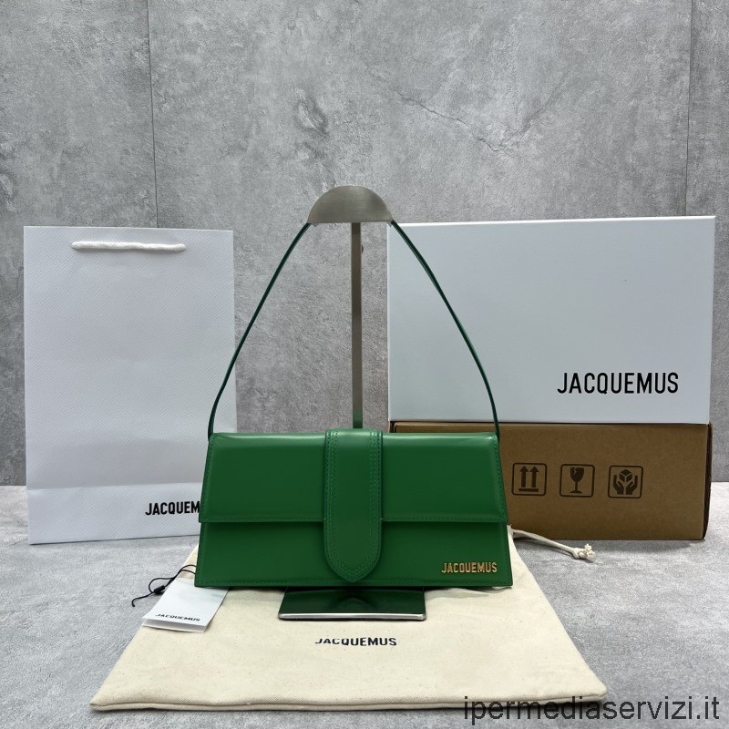 ρεπλίκα Jacquemus Le Bambinou Logo Plaque Tote Bag σε πράσινο δέρμα 28x13x6cm