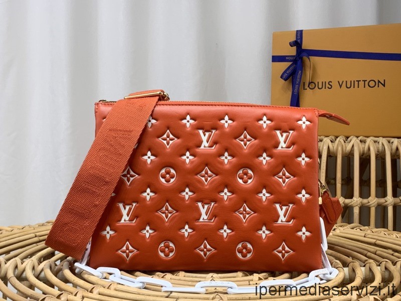 ρεπλίκα Louis Vuitton Coussin Pm αλυσίδα ώμου χιαστί τσάντα σε καφέ τερακότα μονόγραμμα ανάγλυφο φουσκωμένο δέρμα μοσχαριού M20760 26x20x12 Cm