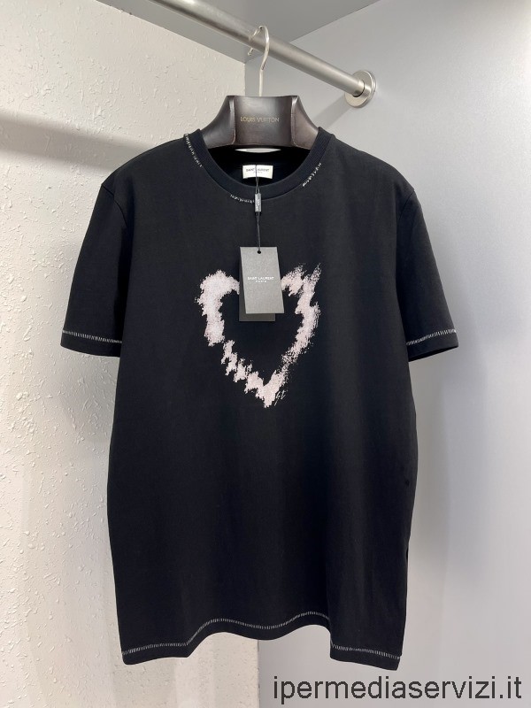 Ρεπλίκα Saint Laurent Sl μπλουζάκι καρδιά κλασικό στρογγυλό λαιμό σε μαύρο βαμβακερό Sml