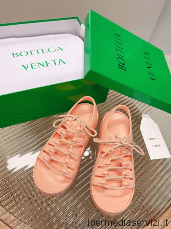 ρεπλίκα Bottega Veneta ζελέ καουτσούκ με κορδόνια ίσια σανδάλια σε ροζ 35 έως 40