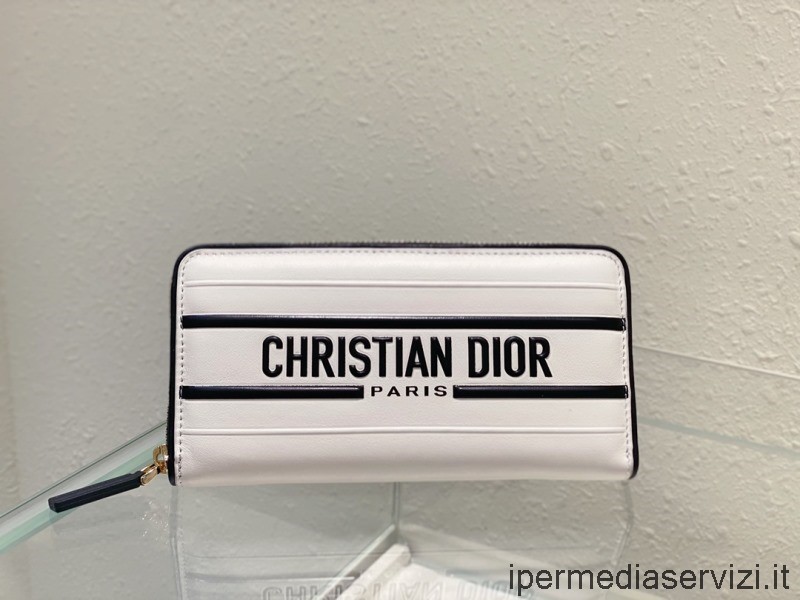 ρεπλίκα Dior λευκό δέρμα μοσχαριού Vibe Voyageur μακρύ πορτοφόλι 19εκ