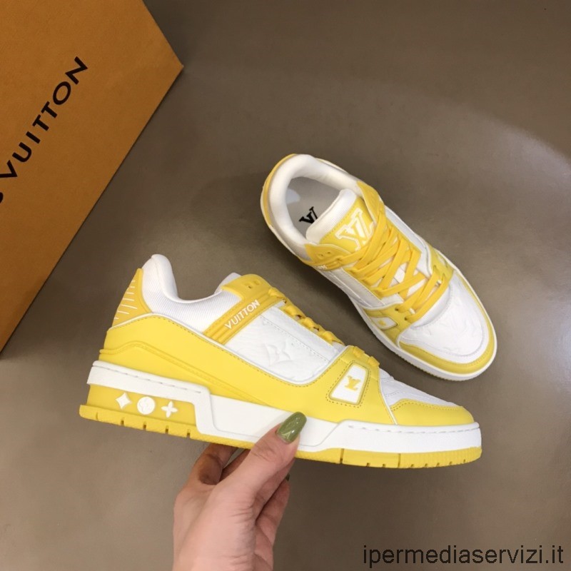 ρεπλίκα Louis Vuitton Lv Trainer κίτρινα λευκά δερμάτινα αθλητικά παπούτσια 35 έως 39 45