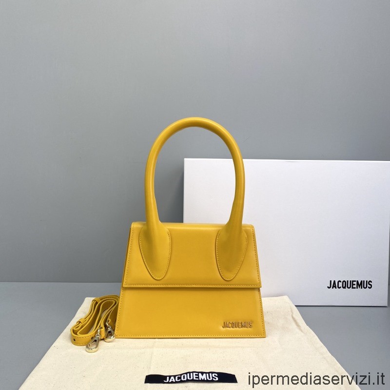 Ρεπλίκα Jacquemus Le Chiquito μεσαία τσάντα σε κίτρινο δέρμα 24x18x10cm