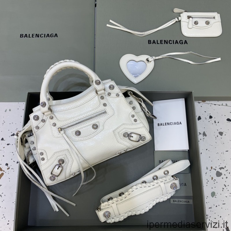 ρεπλίκα Balenciaga Neo Cagole Xs Tote τσάντα ώμου σε λευκό δέρμα αρνιού αρένα 26x13x18 Cm