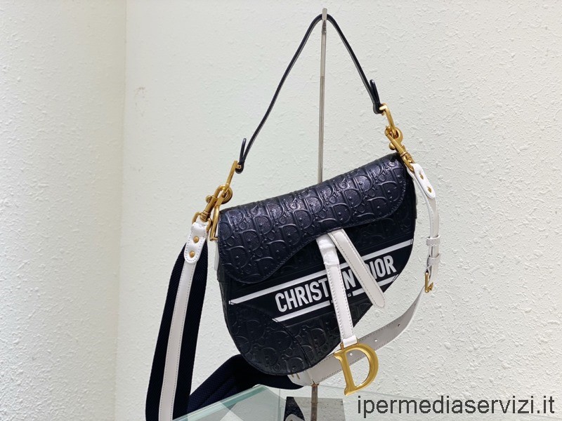 ρεπλίκα Dior μίνι τσάντα ώμου σε σέλα σε μαύρο Dior λοξό ανάγλυφο δέρμα 21x18x5cm