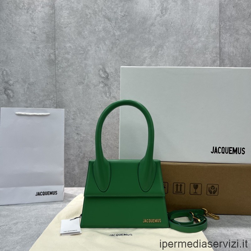 ρεπλίκα Jacquemus Le Chiquito μεσαία τσάντα σε πράσινο δέρμα μοσχαριού 24x18x10cm