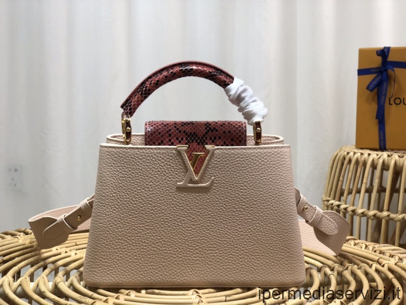 ρεπλίκα Louis Vuitton Capucines Bb Top Handle Flap τσάντα ώμου σε ροζ δέρμα Taurillon και δέρμα πύθωνα N80741 27x18x9cm