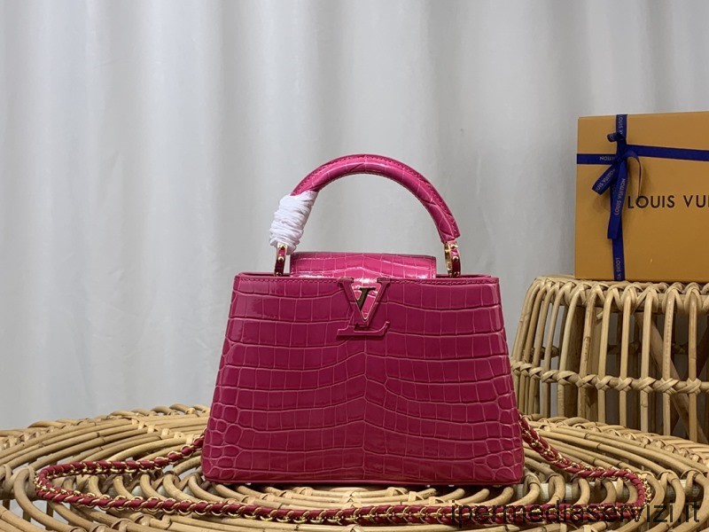 ρεπλίκα Louis Vuitton Capucines Bb τσάντα χιαστί ώμου σε ροζ κόκκινο δέρμα κροκόδειλου N93163 M48865 27x18x9cm